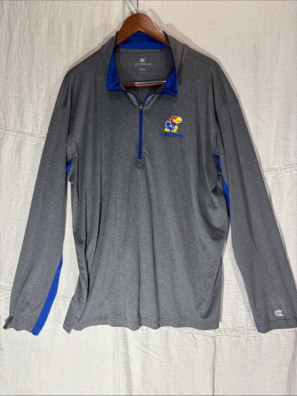 Colosseum Kansas Jayhawks Grey Quarter Zip Pullover Mens XXL KU NCAA EUC